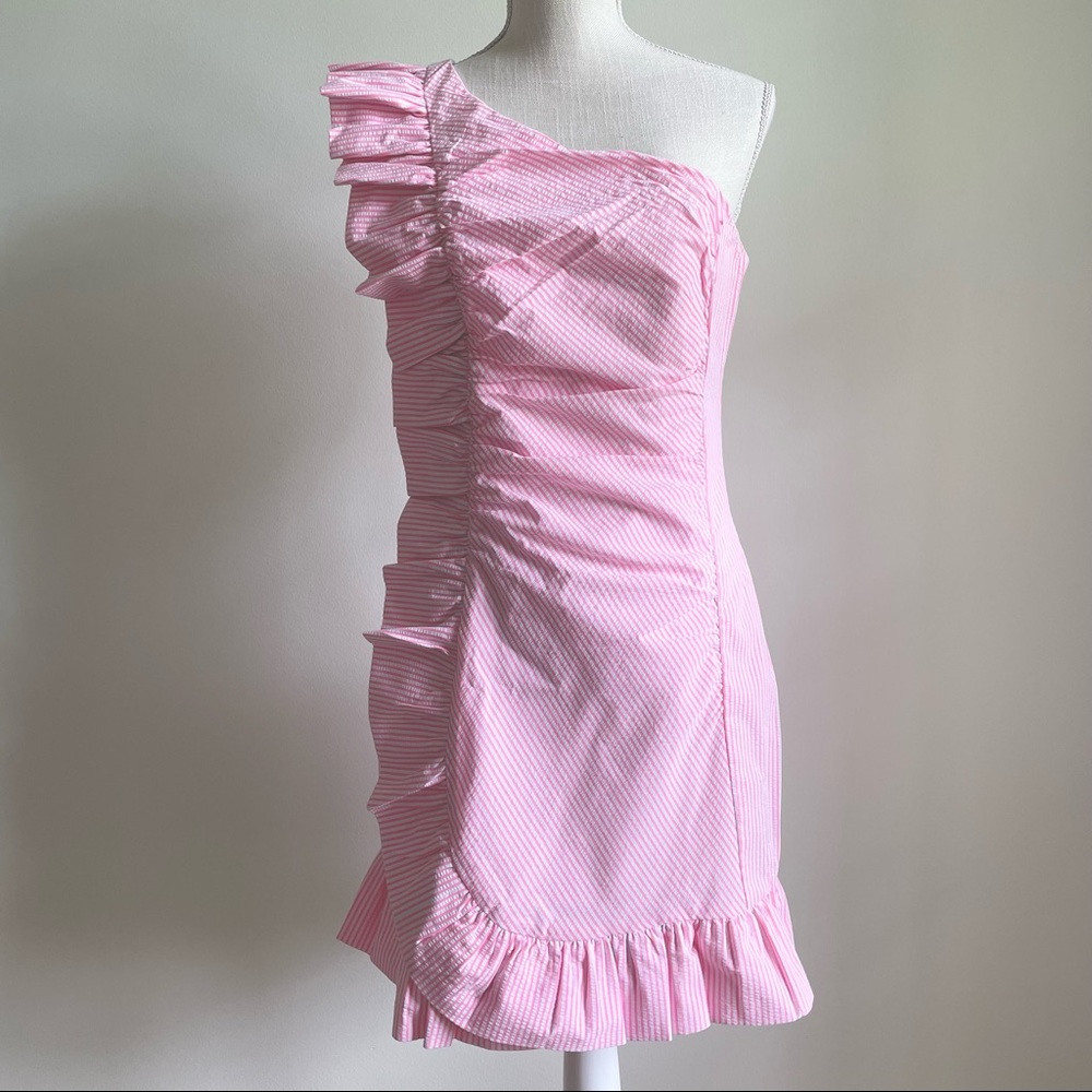 Lilly Pulitzer Pink One-Shoulder Ruffle Mini Dress - Picture 4 of 10
